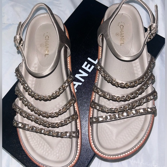 Chanel Beige Chain Strap Sandals - Picture 6 of 7